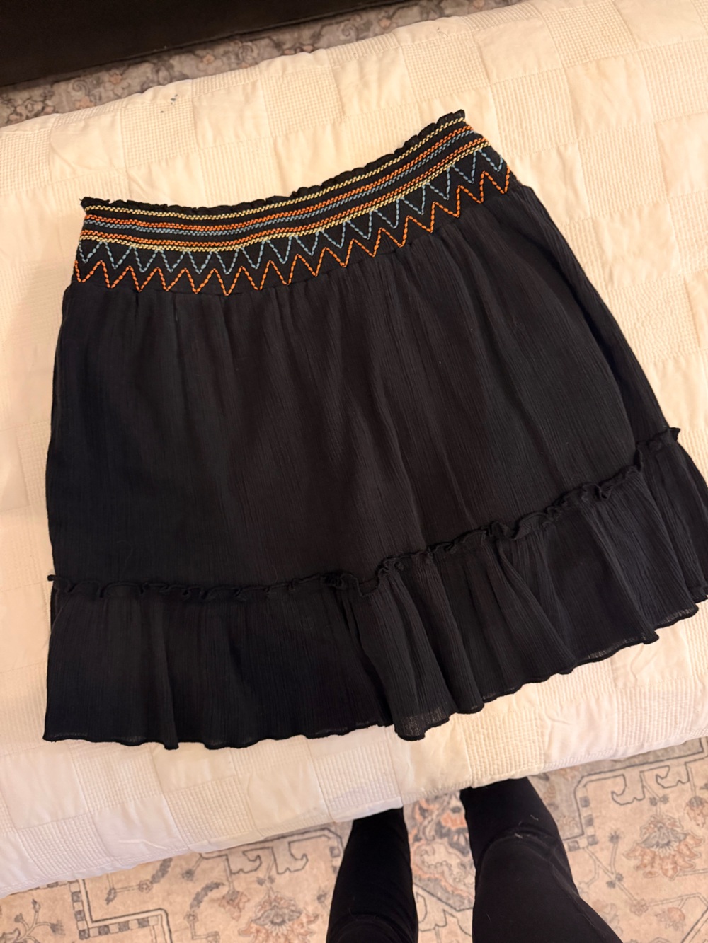 Fire Los Angeles Black Skater Skirt with Multicolor Embroidered Waistband